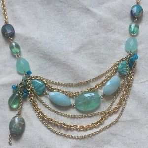Rachel Reinhardt New York Layered Blue Semiprecious Gem Necklace Statement Gold